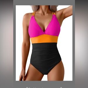 Swimsuit Tummy Control Slimming Bathing Suit V Neck Cutout High Waisted Swimwear